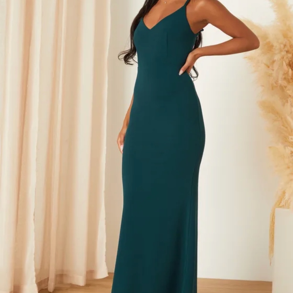 Lulus MOMENTS OF BLISS FOREST GREEN BACKLESS MERMAID MAXI DRESS